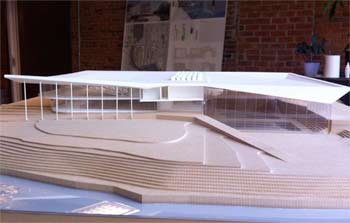 Model of a conceptual design for a new recreation center in downtown Ypsilanti
