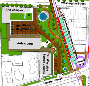 social street as envisioned by the Old West Design Group's proposal for redevelopment of the 415 W. Washington site