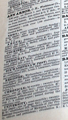 List of Ann Arbor Newspapers from a really old book.