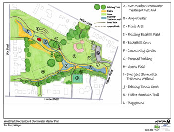 A rendering of proposed improvements at West Park. (Map links to larger image.)