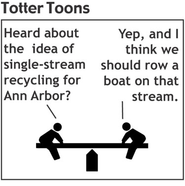 teeter totter cartoon about single stream recycling
