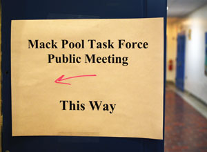 Tuesday's public meeting of the Mack Pool Task Force drew about 25 people.