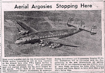 Newspaper clipping of 1947 airplane