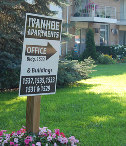 Ivanhoe Apartments office sign