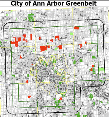 Map of Ann Arbor greenbelt with proposed expansion