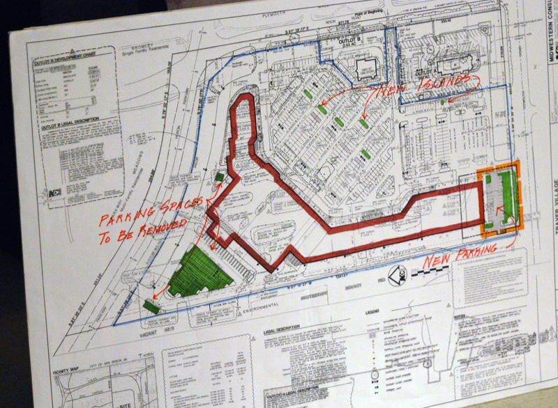 The site plan for changes at Traver Village indicate where parking 