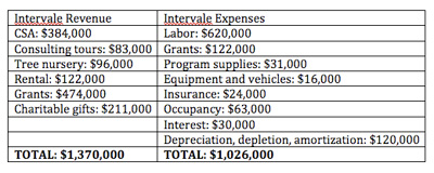 Financial summary for the Intervale Center