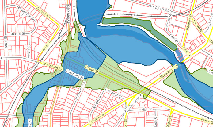 FEMA flood map that includes the area of study for the railroad berm