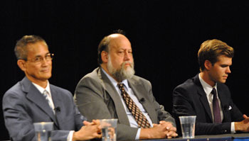 Left to right: Republican Owen Diaz, Green David McMahon and Democrat Adam Zemke