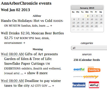 Screenshot of excerpt from Chronicle event listings