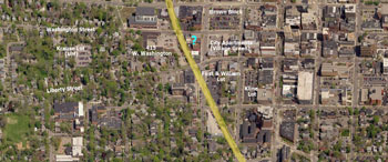 Possible WALLY station location for downtown Ann Arbor (Map by The Chronicle)