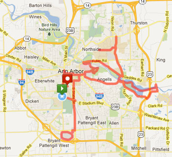 Course map of the 2013 Ann Arbor marathon. Image links to marathon website.