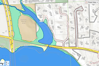 The parcel purchased by the city lies mostly within the floodplain as this image shows.