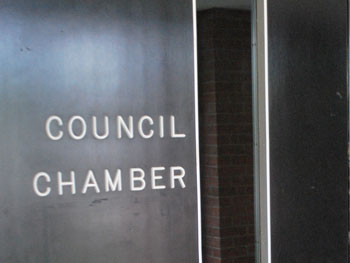 Door to Ann Arbor city council chambers