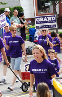 Julie Grand with supporters at the 4th of July parade.