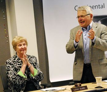Bob Guenzel led the standing ovation given to Leah Gunn on concluding her DDA board service.