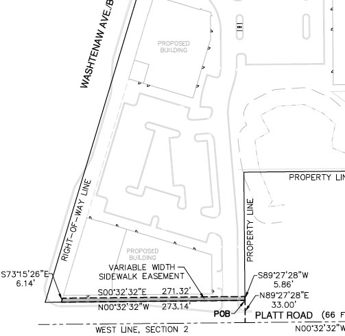 Drawing showing the location of the planned sidewalk along Platt Road 