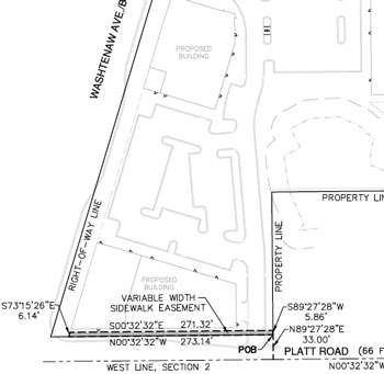 Drawing showing the location of the planned sidewalk along Platt Road for which the city council is being asked to accept an easement.