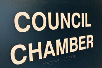 New sign on door to Ann Arbor city council chamber