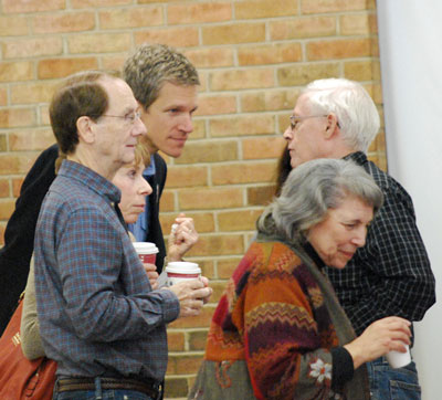 From left foreground:  Mike Allemang, former Washtenaw County water resources commissioner Janis Bobrin, Ward 2 Democratic nominee Kirk Westphal, Ann Arbor Democratic Party officer David Cahill, and former state representative Alma Wheeler Smith