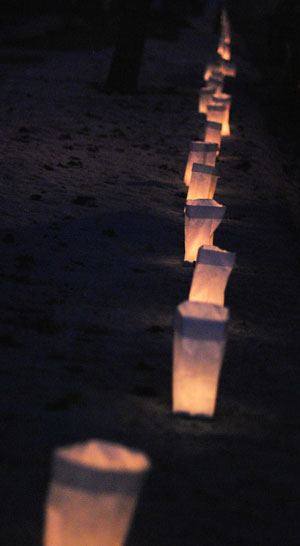 Line of luminaries on Main Street, Manchester, Michigan