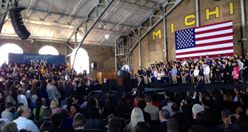 April 2, 2014 IM building on the University of Michigan campus: U.S. President Barack Obama addressed the assembly.