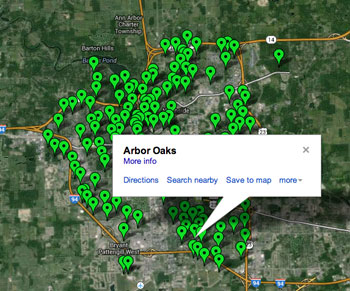 Arbor Oaks Park is located in Ward 3 in the southeast quadrant of the city. Image links to interactive map by the city of Ann Arbor.