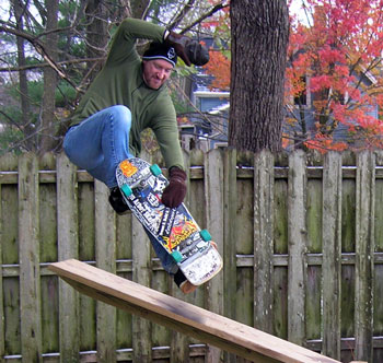 This is not Tony Hawk doing a 900 over the teeter totter in my backyard. Here's how you can tell: Tony Hawk is a polite young man who would not hop the fence of your backyard and skate your personal playground equipment like this guy did in 2007. And now that a new concrete skatepark has been constructed in Ann Arbor's Veterans Memorial Park, this guy won't need to do that any more.