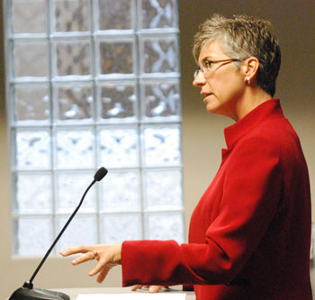 Mary Jo Callan, head of Washtenaw County's office of community and economic development, explained to the DDA board what the affordable housing  needs assessment would entail. The board voted to approve $37,500 for the study. (Photos by the writer.)