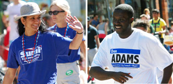 Sumi Kailasapathy and Don Adams marched in Ann Arbor's Fourth of July parade.