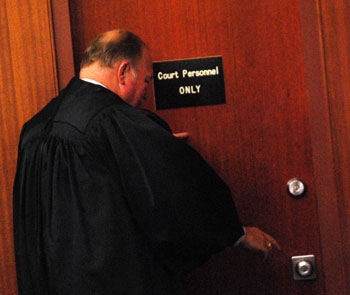 Judge Donald Shelton exited the courtroom on his final motion day, Aug. 27, 2014.