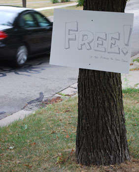 "Free" sign along 7th St. between Liberty and Washington