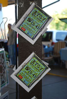 Some signs at the Sept. 28 Artisans Market, promoting the Oct. 5 Etsy show.