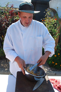 Mark Baerwolf, a Zingerman's chef, makes sweet potato pancakes.