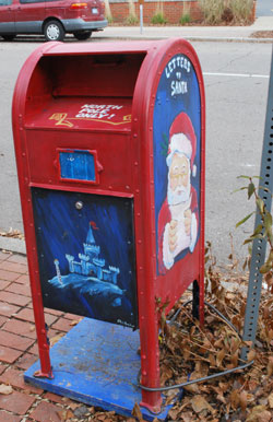 Mailbox for letters to Santa, on Ashley Street in front of Red Shoes.