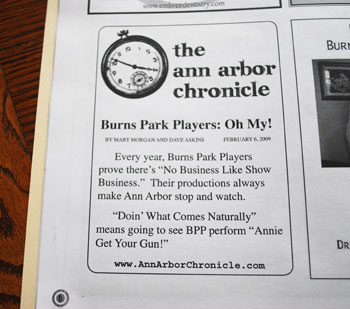 The Chronicle's ad in the Burns Park Player program for 