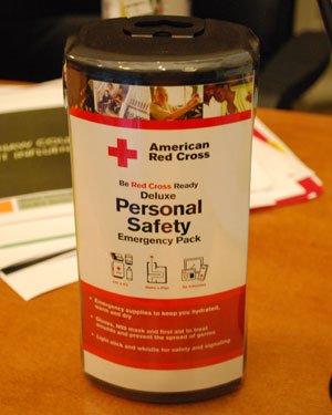 Commissioners each received a Red Cross personal safety kit at Wednesdays meeting.
