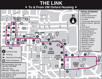 Map of the LINK connector service in downtown Ann Arbor