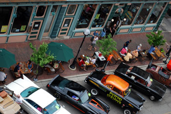 aerial view of sidewalk in front of Arbor Brewing Company