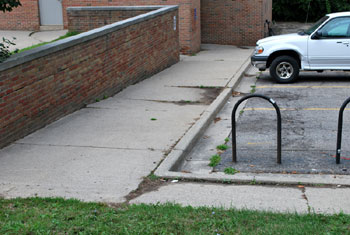 Ann Arbor Community Center entrance showing uneven concrete slabs