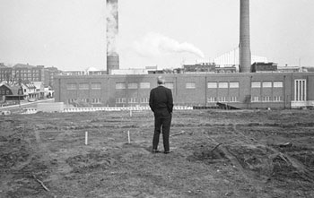 Robben Fleming at the groundbreaking for the University of Michigan Power Center in April 1969.