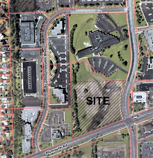 An aeriel view of the Plymouth Green Crossings site