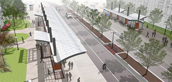 Architectural rendering of bus shelters