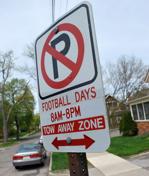 No parking on football days sign ann arbor michigan