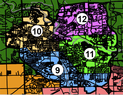 Map of Ann Arbor districts in a 12-district plan