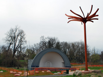 Tree sculpture and band shell in West Park