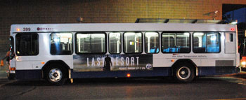 Advertisement for a TV series on the side of an Ann Arbor Transportation Authority bus.