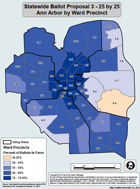 Precinct-by-precinct results of Prop 3 voting in the city of Ann Arbor.