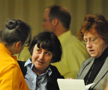 From left: Sabra Briere (Ward 1), Jane Lumm (Ward 2) and assistant city attorneyMary Fales 