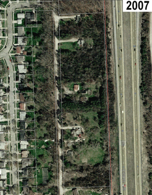 Animated .gif of the Burton Commons property showing the demolition of single-family homes on the parcels – from aerial images in the Washtenaw County and City of Ann Arbor GIS system.